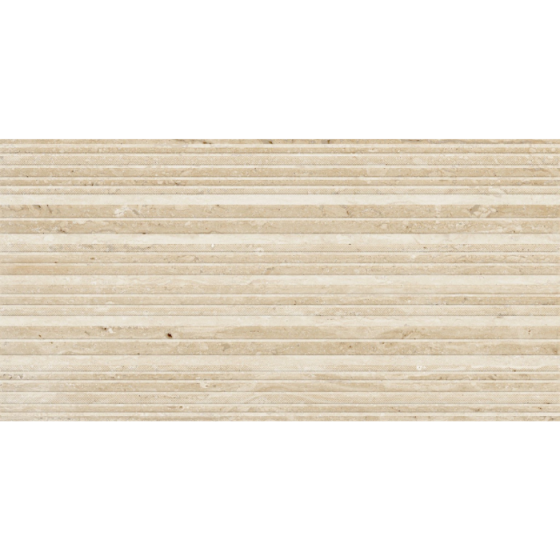 Κεραμικό πλακάκι τοίχου με ματ μαρμάρινη όψη, κυματιστό ανάγλυφο σχέδιο και ζεστή μπεζ απόχρωση από τη σειρά Toscana της KEROS.